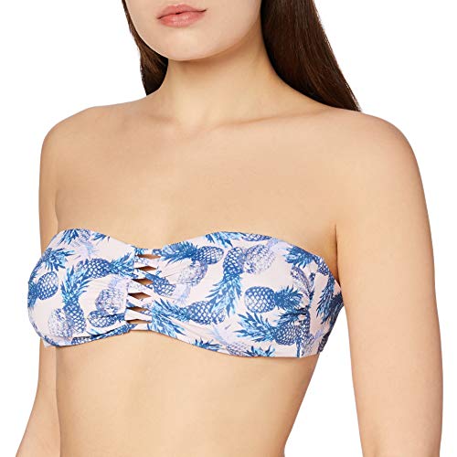 Marca Amazon - IRIS & LILLY Bikini Bandeau estampado Mujer, Multicolor (Pineapple Print), M, Label: M