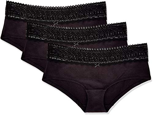 Marca Amazon - IRIS & LILLY Braga Boy Short de Algodón Mujer, Pack de 3, Negro (Black), XL, Label: XL