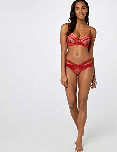 Marca Amazon - IRIS & LILLY Braga de Bikini de Encaje Mujer, Pack de 2, Rojo (Scooter), L, Label: L