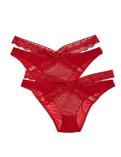 Marca Amazon - IRIS & LILLY Braga de Bikini de Encaje Mujer, Pack de 2, Rojo (Scooter), L, Label: L