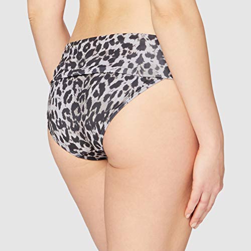 Marca Amazon - IRIS & LILLY Braga de Bikini por la Cadera con Cintura Vuelta para Mujer, Gris (Animal Print), S, Label: S