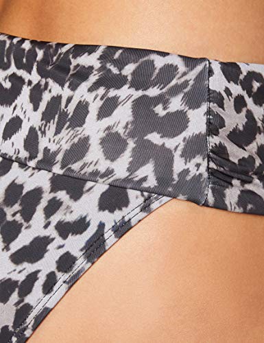 Marca Amazon - IRIS & LILLY Braga de Bikini por la Cadera con Cintura Vuelta para Mujer, Gris (Animal Print), S, Label: S