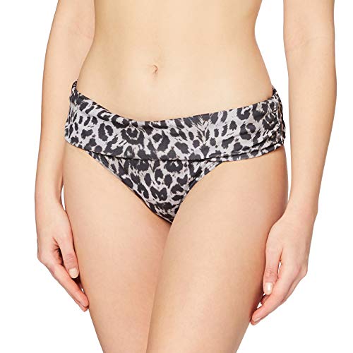 Marca Amazon - IRIS & LILLY Braga de Bikini por la Cadera con Cintura Vuelta para Mujer, Gris (Animal Print), S, Label: S