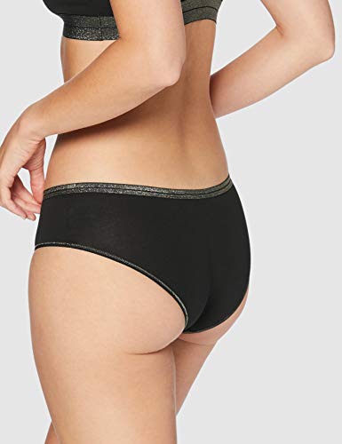 Marca Amazon - Iris & Lilly Braga Hipster de Algodón Mujer, Pack de 3, Negro (Black/Gold Lurex), M, Label: M