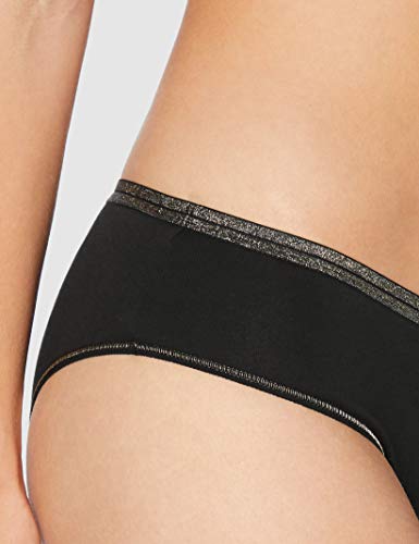 Marca Amazon - Iris & Lilly Braga Hipster de Algodón Mujer, Pack de 3, Negro (Black/Gold Lurex), M, Label: M