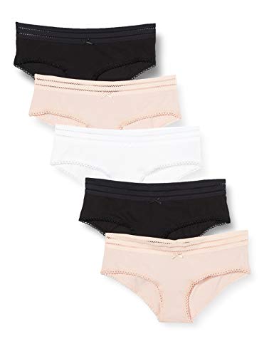 Marca Amazon - Iris & Lilly Braga Hipster de Algodón Mujer, Pack de 5, Multicolor (Rose Smoke/White), L, Label: L