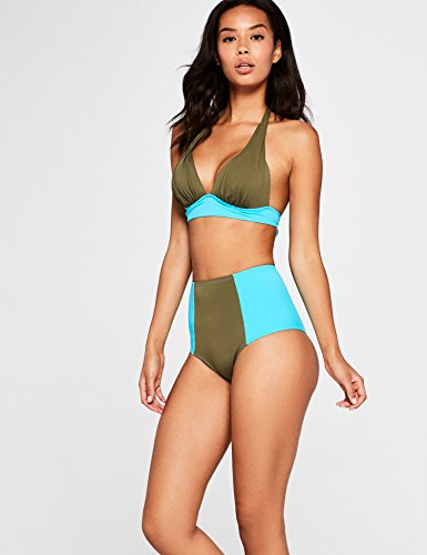 Marca Amazon - Iris & Lilly Braguita de Bikini Mujer, Verde (Khaki/turquoise Trim), XS, Label: XS