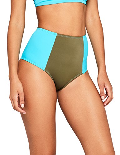 Marca Amazon - Iris & Lilly Braguita de Bikini Mujer, Verde (Khaki/turquoise Trim), XS, Label: XS