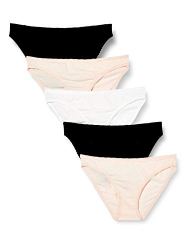 Marca Amazon - IRIS & LILLY Braguita Estilo Bikini de Algodón para Mujer, Pack de 5, Multicolor (Soft Pink), Large