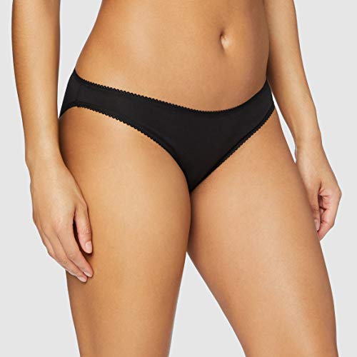 Marca Amazon - IRIS & LILLY Braguita Estilo Bikini de Algodón para Mujer, Pack de 5, Negro (Black), Small