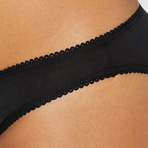 Marca Amazon - IRIS & LILLY Braguita Estilo Bikini de Algodón para Mujer, Pack de 5, Negro (Black), Small