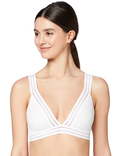 Marca Amazon - Iris & Lilly Bralette de Algodón Mujer, Blanco (Blanco), XL, Label: XL