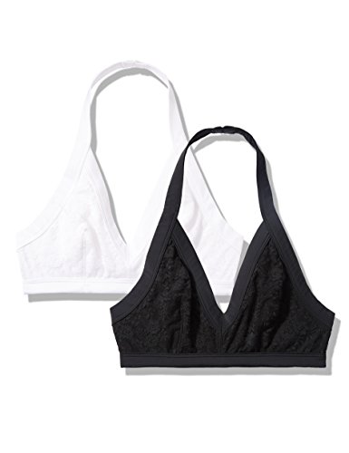 Marca Amazon - IRIS & LILLY Bralette de Encaje Mujer, Pack de 2, Multicolor (Black/white), S, Label: S