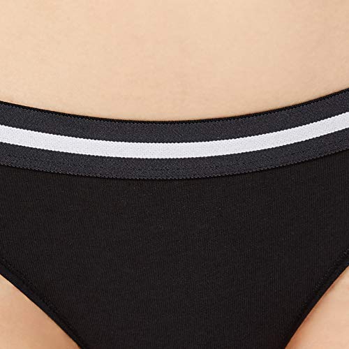 Marca Amazon - Iris & Lilly Calzoncillo Tanga de Algodón Mujer, Pack de 3, Negro (Black), S, Label: S
