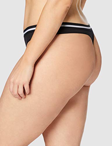 Marca Amazon - Iris & Lilly Calzoncillo Tanga de Algodón Mujer, Pack de 3, Negro (Black), S, Label: S