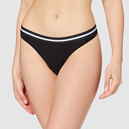 Marca Amazon - Iris & Lilly Calzoncillo Tanga de Algodón Mujer, Pack de 3, Negro (Black), S, Label: S