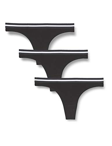 Marca Amazon - Iris & Lilly Calzoncillo Tanga de Algodón Mujer, Pack de 3, Negro (Black), S, Label: S