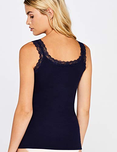 Marca Amazon - Iris & Lilly Camiseta de Tirantes de Algodón Mujer, Pack de 2, Azul (Navy), M, Label: M