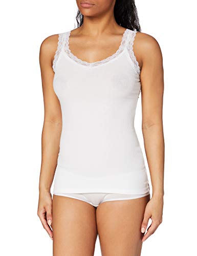 Marca Amazon - Iris & Lilly Camiseta de Tirantes de Algodón Mujer, Pack de 2, Blanco, M, Label: M