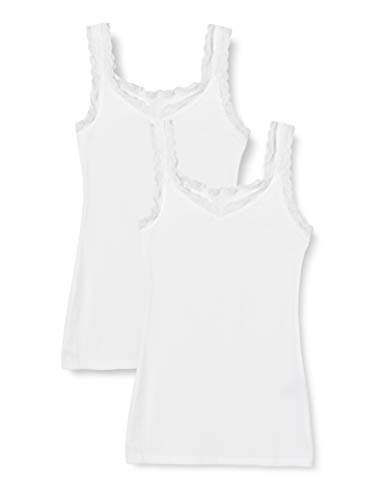 Marca Amazon - Iris & Lilly Camiseta de Tirantes de Algodón Mujer, Pack de 2, Blanco, M, Label: M