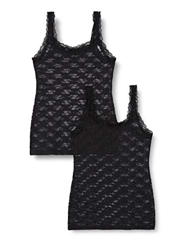 Marca Amazon - Iris & lilly Camiseta de Tirantes de Encaje Mujer, Pack de 2, Negro (Black), L, Label: L