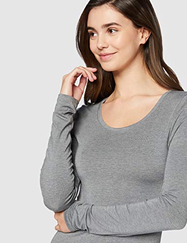 Marca Amazon - IRIS & LILLY Camiseta Interior Térmica Ligera de Manga Larga para Mujer, Gris (Grey Melange), XS, Label: XS