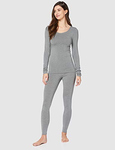 Marca Amazon - IRIS & LILLY Camiseta Interior Térmica Ligera de Manga Larga para Mujer, Gris (Grey Melange), XS, Label: XS