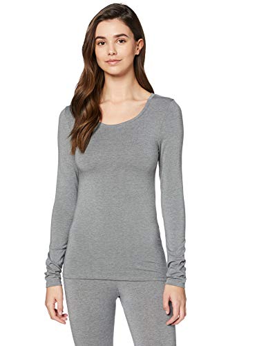Marca Amazon - IRIS & LILLY Camiseta Interior Térmica Ligera de Manga Larga para Mujer, Gris (Grey Melange), XS, Label: XS
