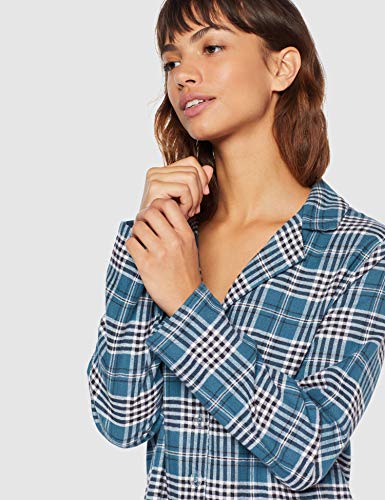 Marca Amazon - IRIS & LILLY Camisón de Manga Larga de Franela Mujer, Azul (Navy&Teal), XS, Label: XS