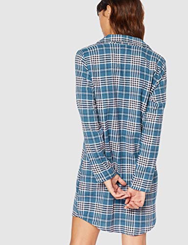 Marca Amazon - IRIS & LILLY Camisón de Manga Larga de Franela Mujer, Azul (Navy&Teal), XS, Label: XS