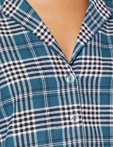 Marca Amazon - IRIS & LILLY Camisón de Manga Larga de Franela Mujer, Azul (Navy&Teal), XS, Label: XS