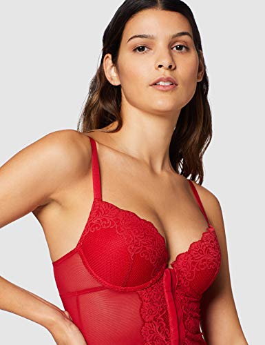 Marca Amazon - Iris & Lilly Corset de Encaje Mujer, Rojo (Scooter), 85B, Label: 32B