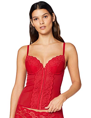 Marca Amazon - Iris & Lilly Corset de Encaje Mujer, Rojo (Scooter), 85B, Label: 32B