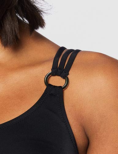 Marca Amazon - IRIS & LILLY Parte de Arriba de Bikini asimetrico Mujer, Multicolor (Negro), L, Label: L
