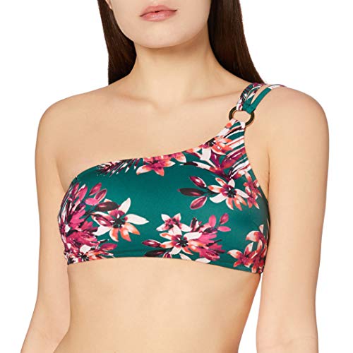 Marca Amazon - IRIS & LILLY Parte de Arriba de Bikini asimetrico Mujer, Multicolor (Tropical Flower Print), L, Label: L