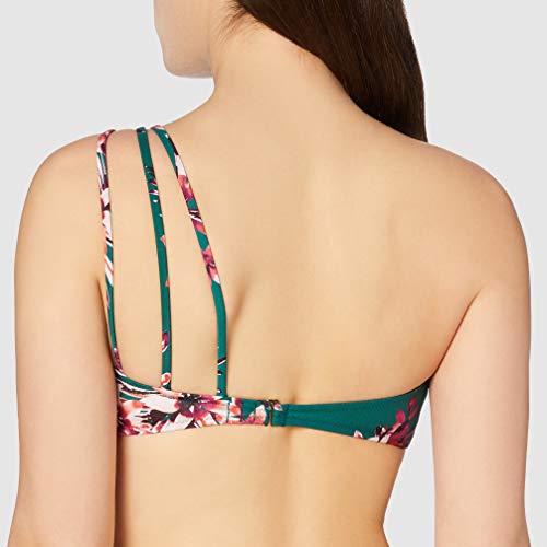 Marca Amazon - IRIS & LILLY Parte de Arriba de Bikini asimetrico Mujer, Multicolor (Tropical Flower Print), S, Label: S