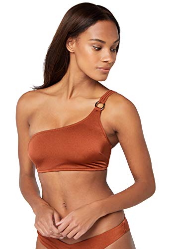 Marca Amazon - IRIS & LILLY Parte de Arriba de Bikini asimetrico Mujer, Rojo (Sumatra), M, Label: M