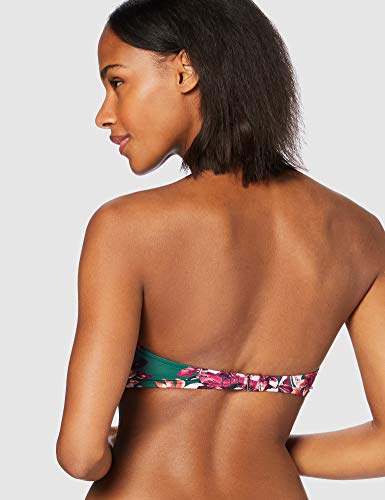 Marca Amazon - IRIS & LILLY Parte de Arriba de Bikini Bandeau Mujer, Multicolor (verde oscuro tropical), M, Label: M