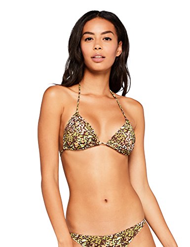 Marca Amazon - IRIS & LILLY Parte de Arriba de Bikini de Triángulos con Print Mujer, Multicolor (Khaki Print), XS, Label: XS