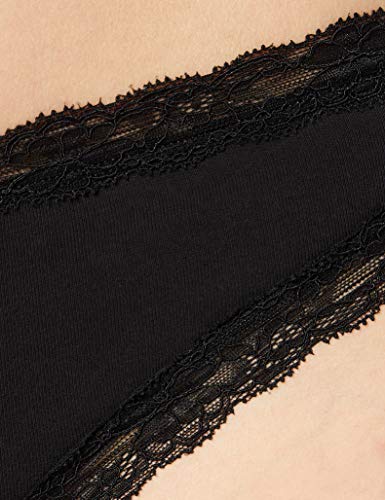 Marca Amazon - IRIS & LILLY Tanga Body Natural Mujer, Pack de 5, Negro (Black), XS