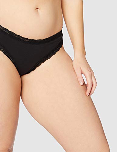 Marca Amazon - IRIS & LILLY Tanga Body Natural Mujer, Pack de 5, Negro (Black), XS