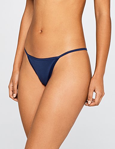 Marca Amazon - IRIS & LILLY Tanga de Hilo de Algodón Mujer, Pack de 5, Multicolor (Twilight Blue/pearl/cashmere Blue), M, Label: M