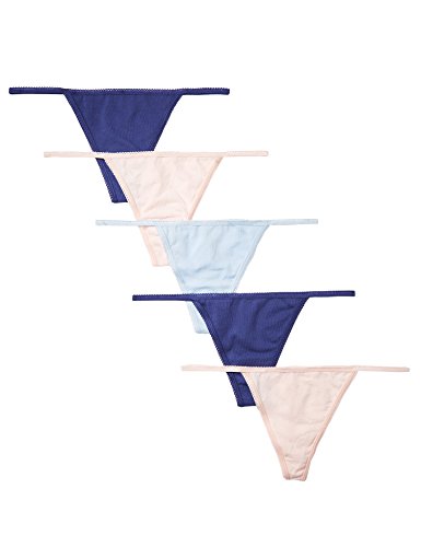 Marca Amazon - IRIS & LILLY Tanga de Hilo de Algodón Mujer, Pack de 5, Multicolor (Twilight Blue/pearl/cashmere Blue), M, Label: M