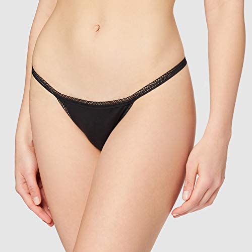 Marca Amazon - IRIS & LILLY Tanga de Hilo de Algodón Mujer, Pack de 5, Negro (Black), M, Label: M