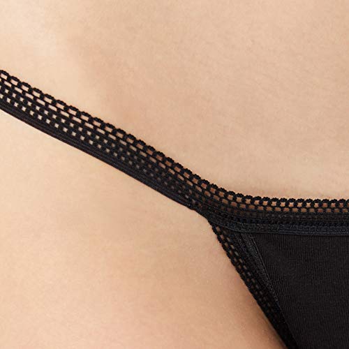 Marca Amazon - IRIS & LILLY Tanga de Hilo de Algodón Mujer, Pack de 5, Negro (Black), M, Label: M