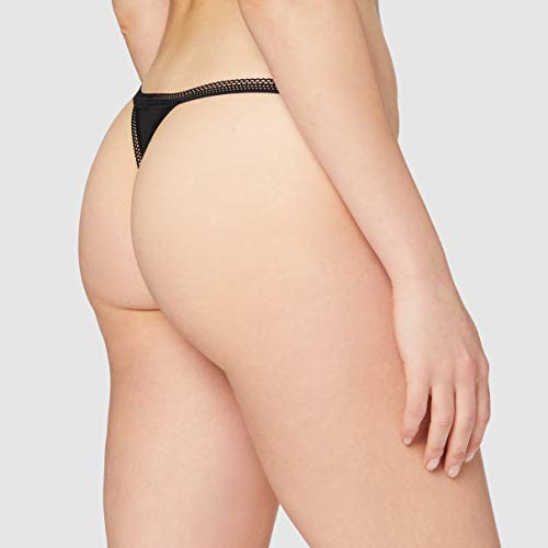 Marca Amazon - IRIS & LILLY Tanga de Hilo de Algodón Mujer, Pack de 5, Negro (Black), M, Label: M