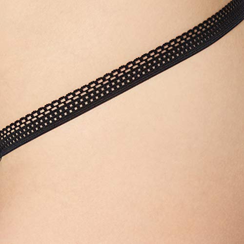 Marca Amazon - IRIS & LILLY Tanga de Hilo de Algodón Mujer, Pack de 5, Negro (Black), M, Label: M