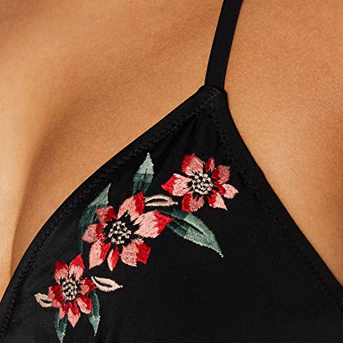 Marca Amazon - IRIS & LILLY Top de Bikini con Flores Mujer, Negro (Nero), S, Label: S