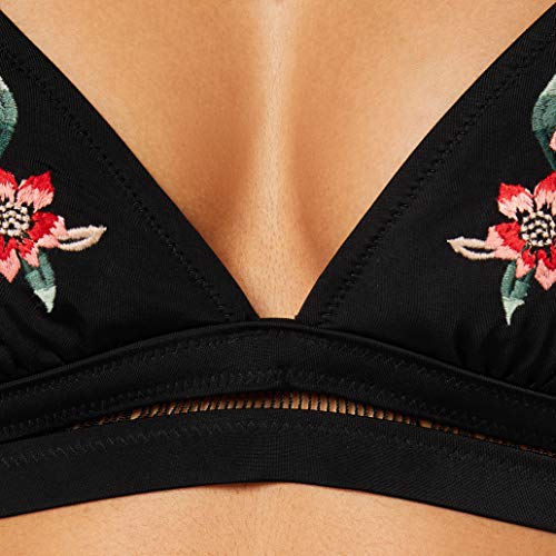 Marca Amazon - IRIS & LILLY Top de Bikini con Flores Mujer, Negro (Nero), S, Label: S