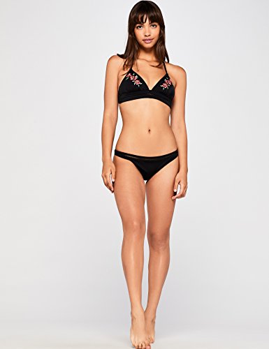 Marca Amazon - IRIS & LILLY Top de Bikini con Flores Mujer, Negro (Nero), S, Label: S